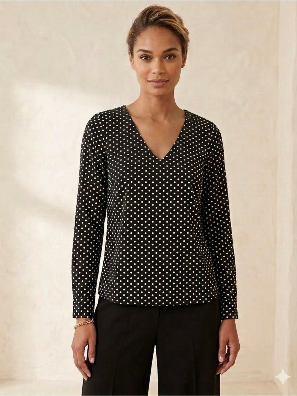 Forever 21 Black and White Polka Dot Keyhole Blouse Medium